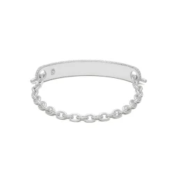 ID Bar Bracelet | 70mm wide - 11mm Height | Pave Detail | Sterling Silver
