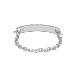 ID Bar Bracelet | 50mm Wide - 9mm Height | Pave Detail | White Gold