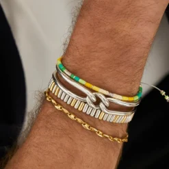 Mini Rizon Bracelet | Green Pattern | Sterling Silver Discs