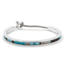 Oblong Square Cuff | Blue Pattern | Sterling Silver