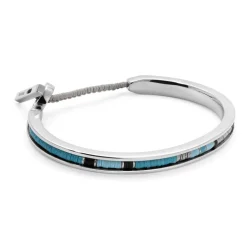 Oblong Square Cuff | Blue Pattern | Sterling Silver