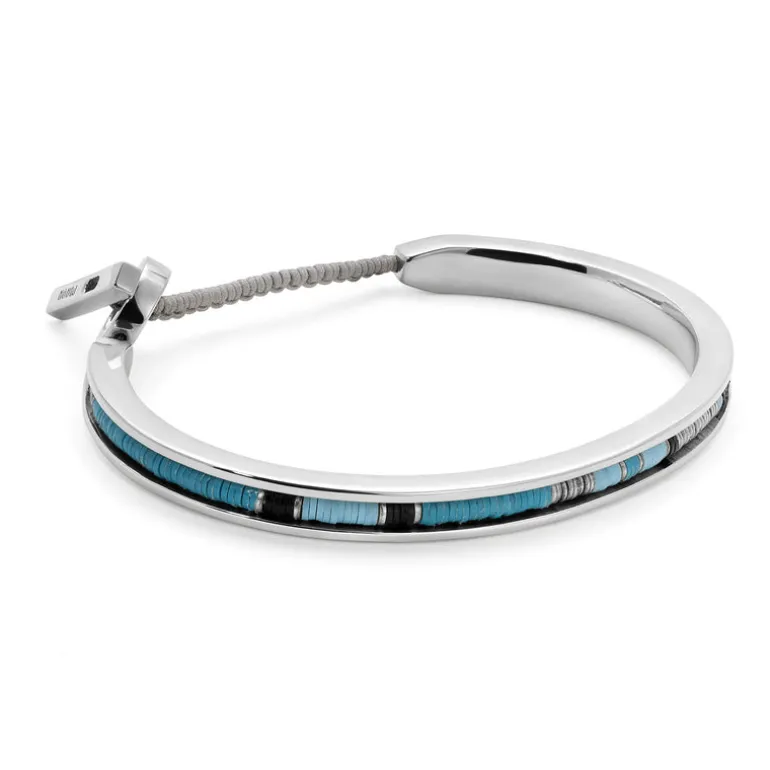 Oblong Square Cuff | Blue Pattern | Sterling Silver